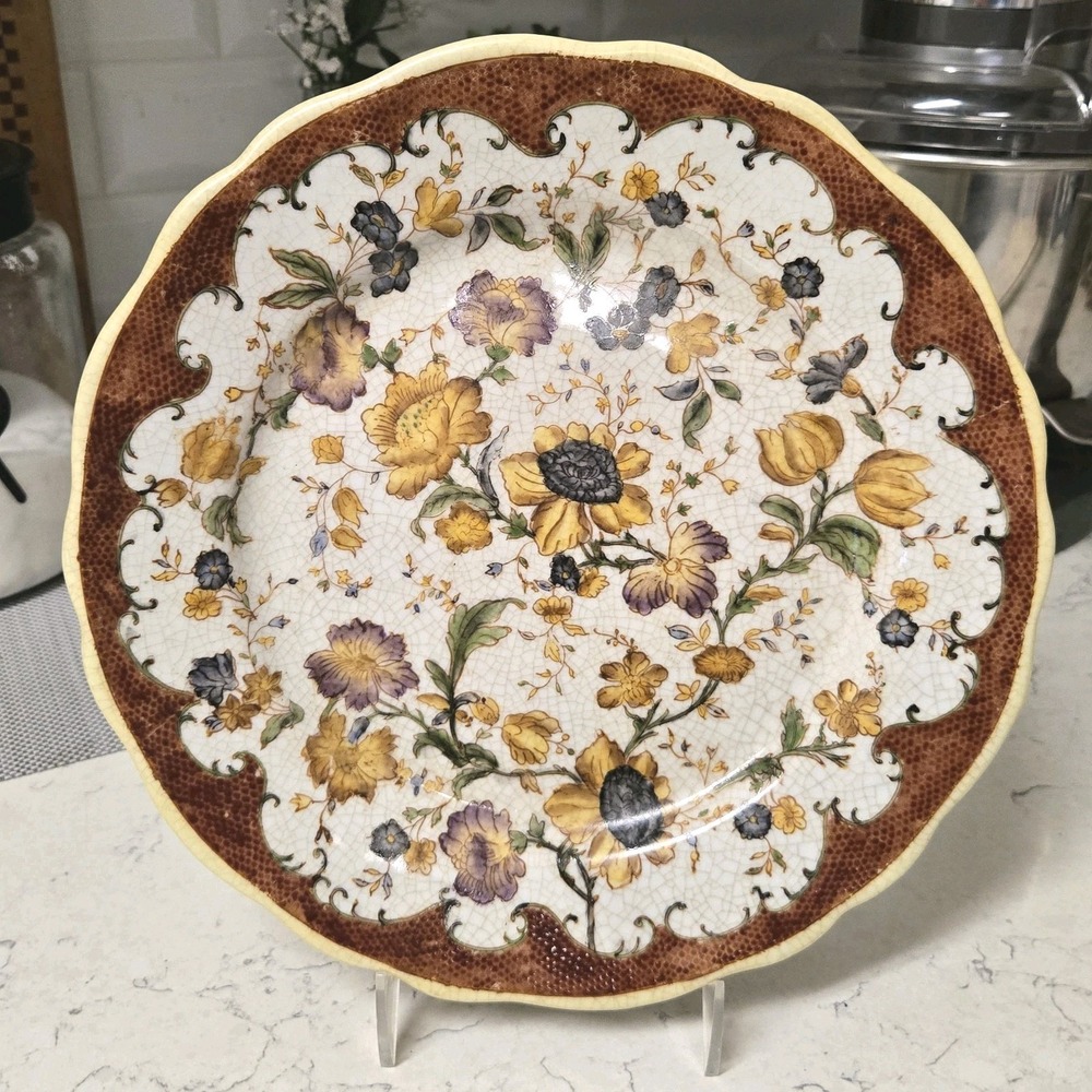 Wong Lee 1895 WL Floral Wall Plate Hand Painted 10.5" Scalloped Edge RARE VTG